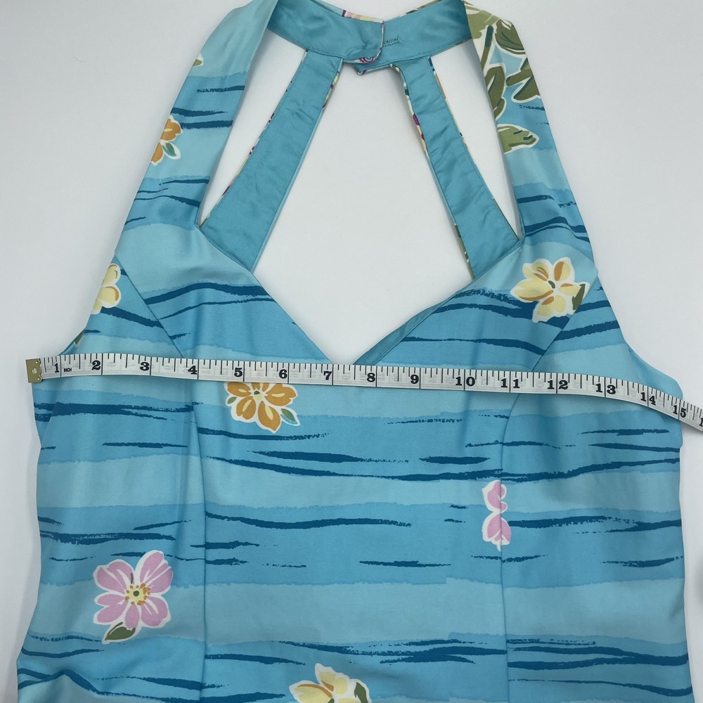 Women's Blue Halter Dress Size 4P Tropical Print Floral Vacation Cruise Hawaiian - Picture 11 of 14